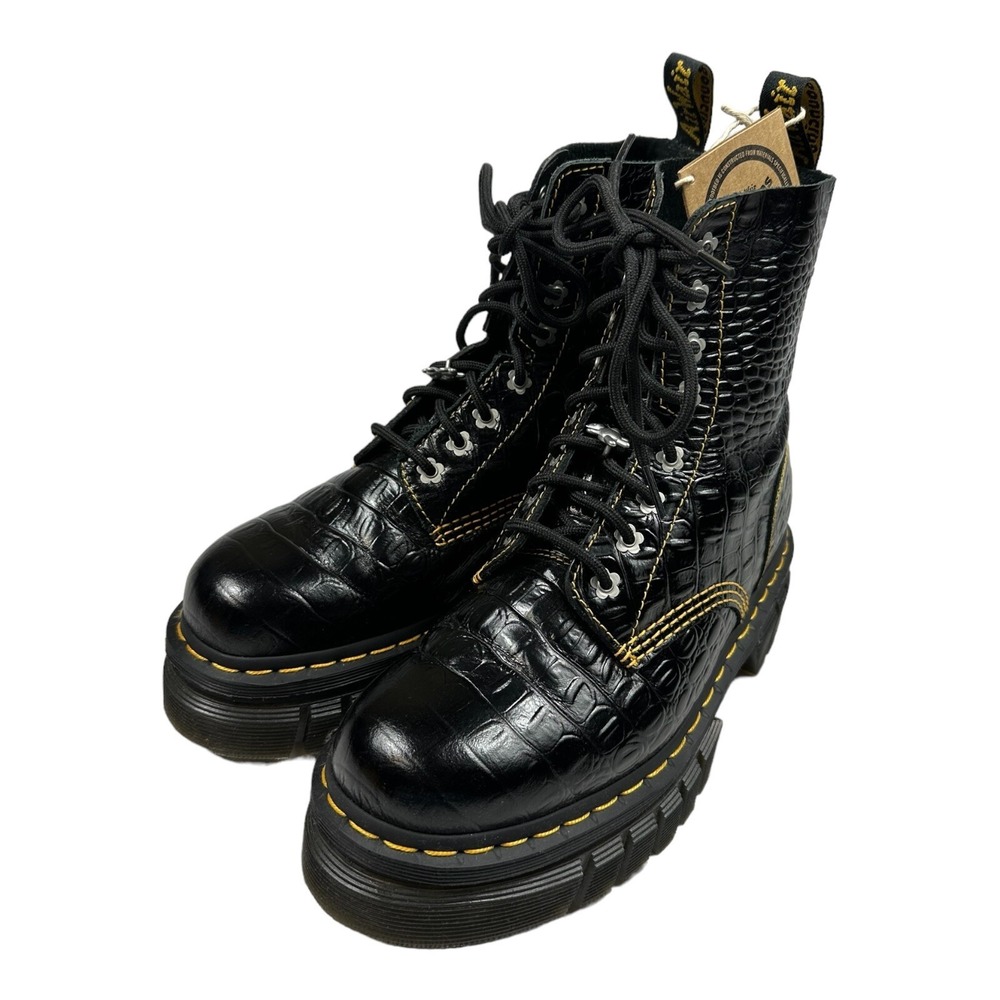 Dr. Martens x Marc Jacobs Audrick 8-Eye Croc Embossed Platform Boots Black 9 - Picture 4 of 9
